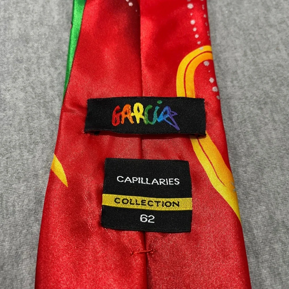 Jerry Garcia Christmas Tie Mens Red Capillaries Collection 62 Holiday Light Silk